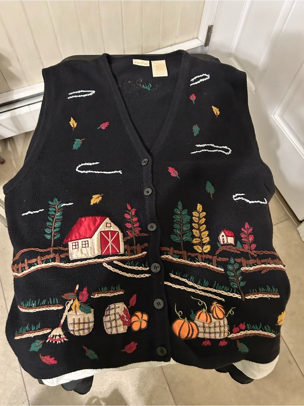 Vintage 90s Bobbie Brooks Woman Fall Thanksgiving Barn Sweater Vest Plus 22/24